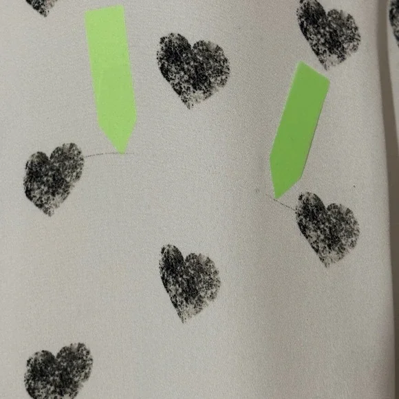 Rose Olive Womens XL White Black Hearts Print Button Up Shirt Long Sleeve blouse - Picture 7 of 10